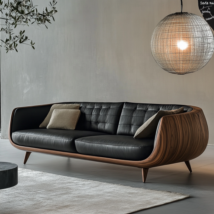 Elegant Wood Sectional Sofa End Italian Designer Modern Living Room Villa Set With Luxury Genuine Leather And Furniture 1
