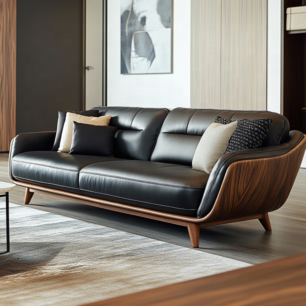 Elegant Wood Sectional Sofa End Italian Designer Modern Living Room Villa Set With Luxury Genuine Leather And Furniture 2