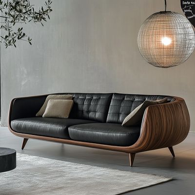 Elegant Wood Sectional Sofa End Italian Designer Modern Living Room Villa Set With Luxury Genuine Leather And Furniture