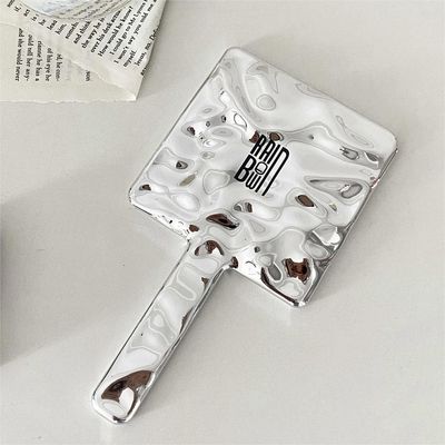 매일매일 맞춤식 손잡이 손 거울 로고 맞춤형 작은 반짝이는 은 화장 거울